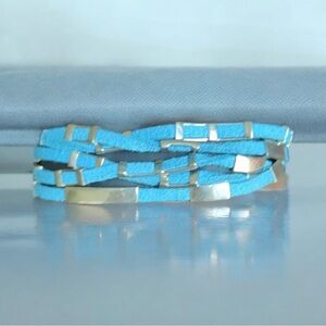 Beautiful Blue Strand Leather and Sterling Silver Bracelet